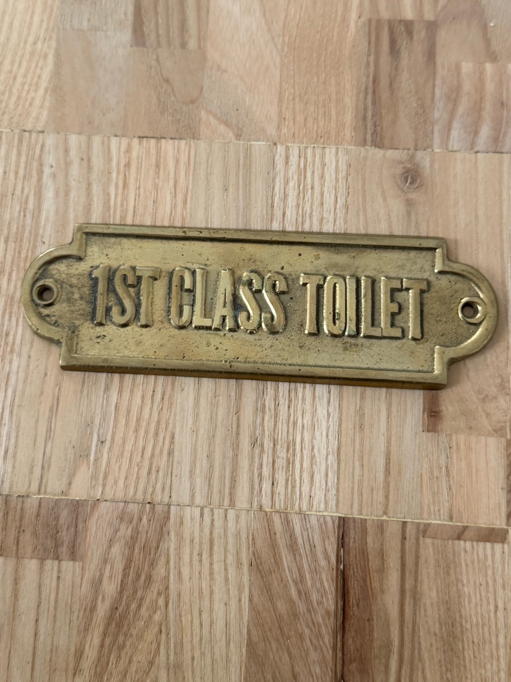 1st Class Toilet Brass Metal Sign Vintage Collectible